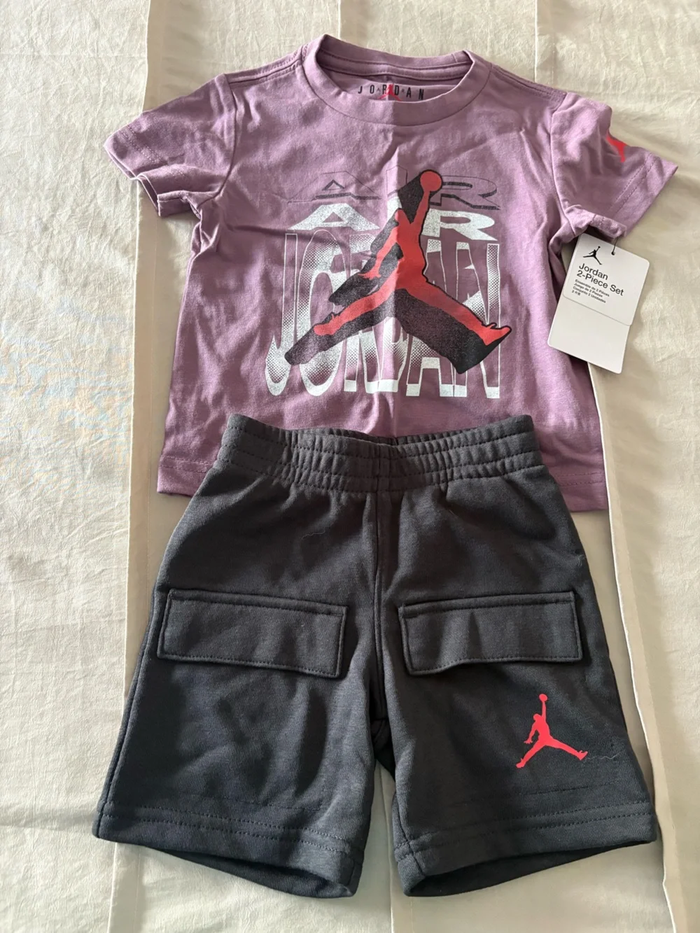 Jordan Boys Purple Graphic Tee with Black Shorts